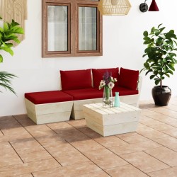 Salon de jardin palette 4 pcs avec coussins bois d'épicéa 551372551372