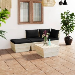 Salon de jardin palette 4 pcs avec coussins bois d'épicéa 551374551374