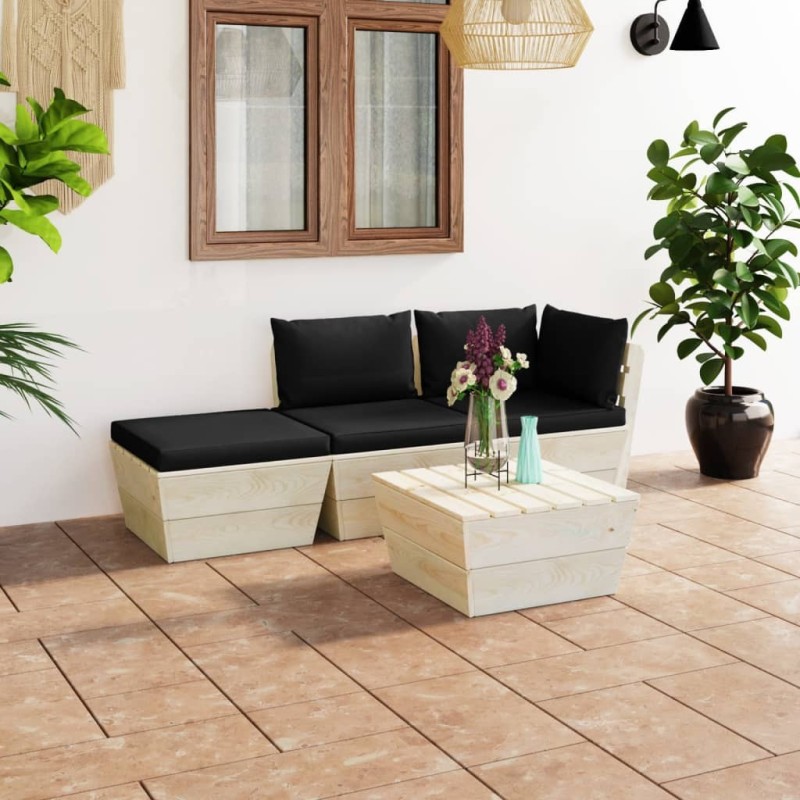 Salon de jardin palette 4 pcs avec coussins bois d'épicéa 551374551374