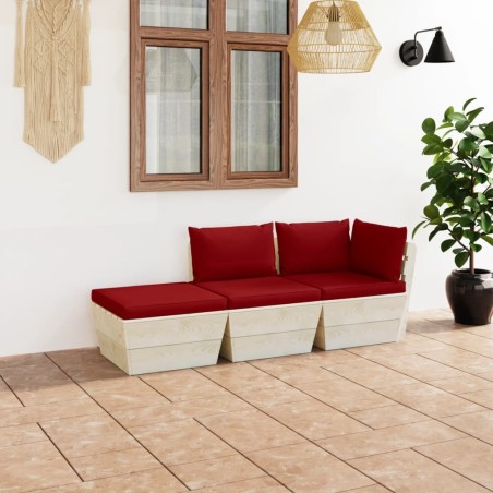 Salon de jardin palette 3 pcs avec coussins Épicéa imprégné 551375551375