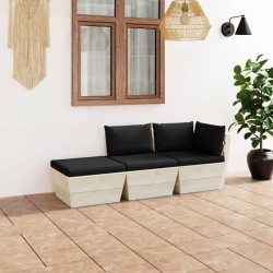 Salon de jardin palette 3 pcs avec coussins bois d'épicéa 551376551376