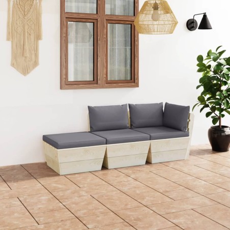 Salon de jardin palette 3 pcs avec coussins bois d'épicéa 551377551377
