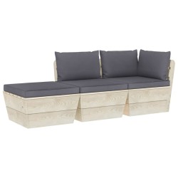 Salon de jardin palette 3 pcs avec coussins bois d'épicéa 551377551377