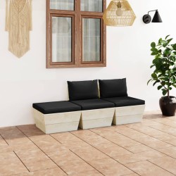 Salon de jardin palette 3 pcs avec coussins bois d'épicéa 551378551378