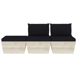 Salon de jardin palette 3 pcs avec coussins bois d'épicéa 551378551378