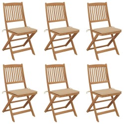 Chaises pliables de jardin lot de 6 avec coussins Bois d'acacia 551382551382