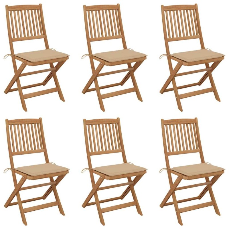Chaises pliables de jardin lot de 6 avec coussins Bois d'acacia 551382551382