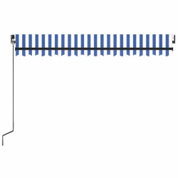 Auvent manuel rétractable avec LED 450x300 cm Bleu et blanc 551394551394