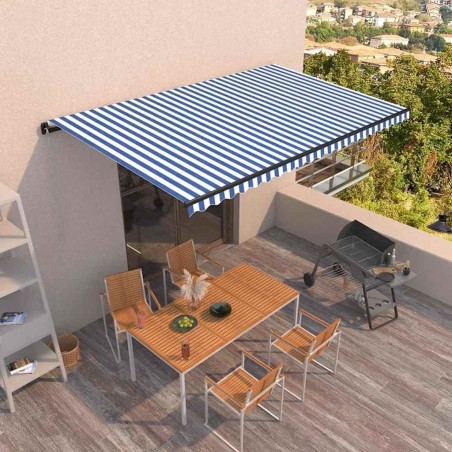 Auvent manuel rétractable 500x350 cm Bleu et blanc 551396551396