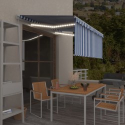 Auvent manuel rétractable et store et LED 3x2,5 m Bleu et blanc   551418551418