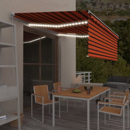 Auvent manuel rétractable avec store LED 4x3 m Orange et marron 551424551424