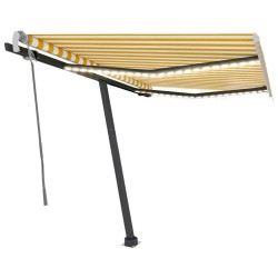 Auvent manuel rétractable avec LED 350x250 cm Jaune et blanc 551461551461