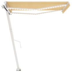 Auvent manuel rétractable avec LED 350x250 cm Jaune et blanc 551486551486