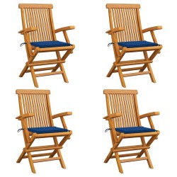 Chaises de jardin et coussins bleu royal lot de 4 Bois de teck 551515551515