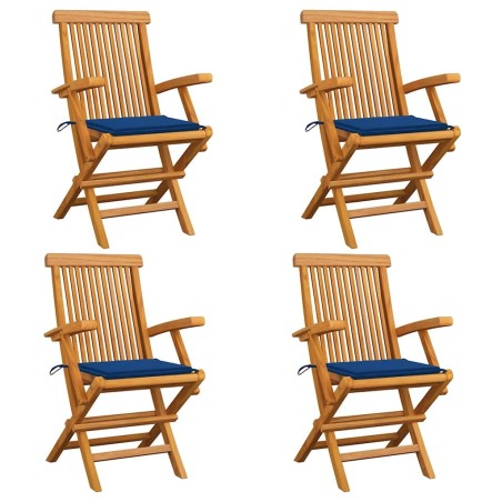 Chaises de jardin et coussins bleu royal lot de 4 Bois de teck 551515551515