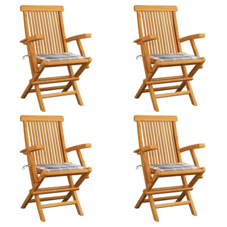 Chaises de jardin coussins à carreaux gris lot de 4 Teck massif 551516551516
