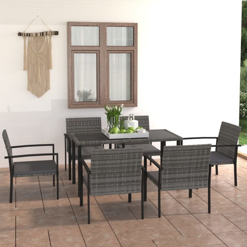 Ensemble à manger de jardin 7 pcs Résine tressée Gris 551520551520