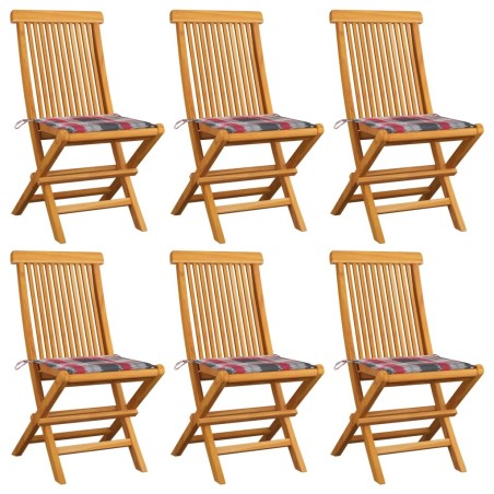 Chaises de jardin et coussins à carreaux rouge lot de 6 Teck 551522551522