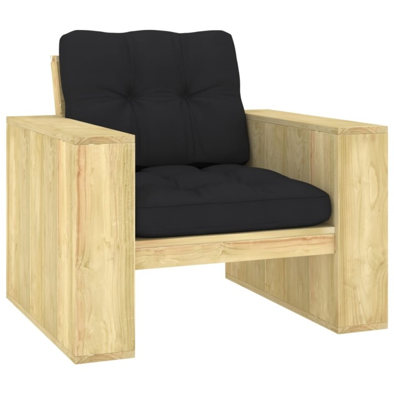 Chaise de jardin avec coussins noir Bois de pin imprégné 551523551523