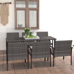 Ensemble à manger de jardin 7 pcs Résine tressée Gris 551525551525