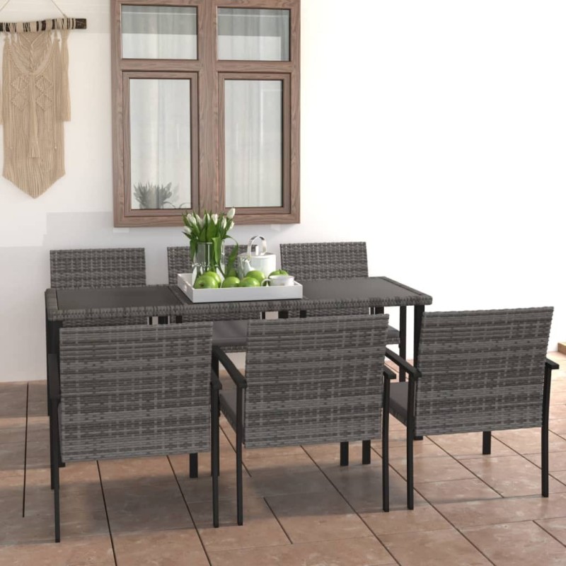 Ensemble à manger de jardin 7 pcs Résine tressée Gris 551525551525