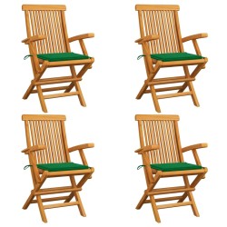 Chaises de jardin et coussins vert lot de 4 Bois de teck massif 551555551555