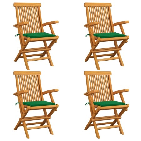 Chaises de jardin et coussins vert lot de 4 Bois de teck massif 551555551555