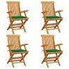Chaises de jardin et coussins vert lot de 4 Bois de teck massif 551555551555
