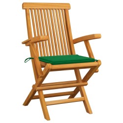 Chaises de jardin et coussins vert lot de 4 Bois de teck massif 551555551555