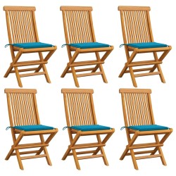 Chaises de jardin et coussins bleu lot de 6 Bois de teck massif 551558551558