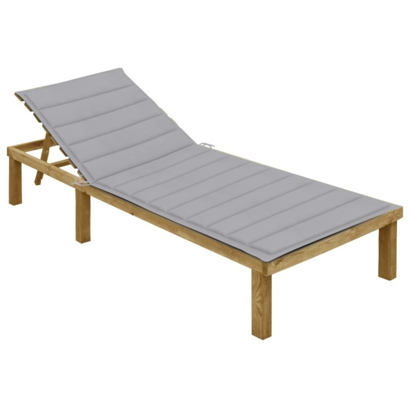 Chaise longue avec coussin gris Bois de pin imprégné 551567551567