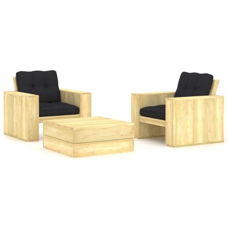 Salon de jardin 3 pcs avec coussins bois de pin imprégné 551568551568