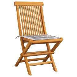 Chaises de jardin coussins à carreaux gris lot de 6 Teck massif 551569551569