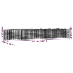 Lit surélevé à gabions arqué 600x100x100 cm Fer galvanisé 551571551571