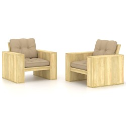 Chaises de jardin lot de 2 avec coussins beige Pin imprégné 551587551587