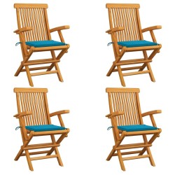 Chaises de jardin et coussins bleu lot de 4 Bois de teck massif 551589551589