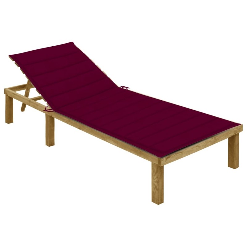 Chaise longue avec coussin bordeaux Bois de pin imprégné 551592551592