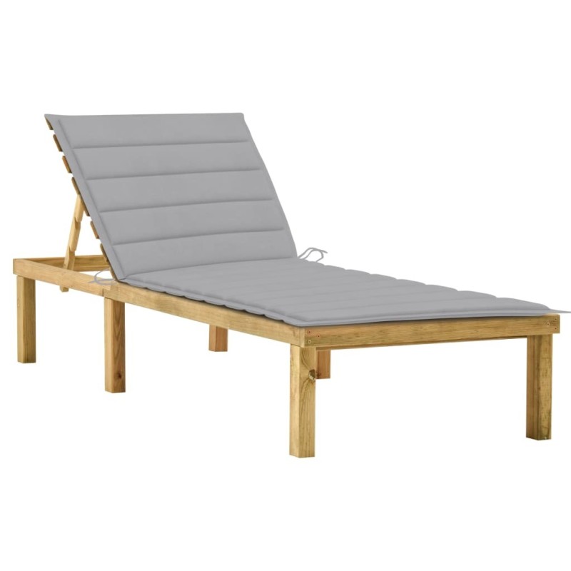 Chaise longue avec coussin gris Bois de pin imprégné 551600551600