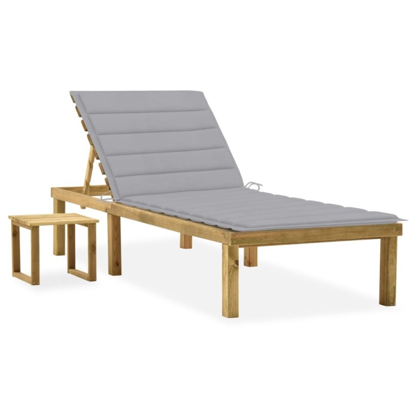 Chaise longue de jardin avec table et coussin Pin imprégné 551602551602