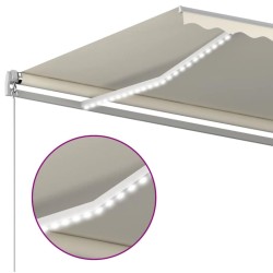Auvent manuel rétractable avec LED 500x300 cm Crème 551635551635