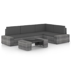Salon de jardin 5 pcs avec coussins Gris Résine tressée 551656551656