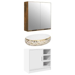 Vasque à poser blanc et doré ovale 59x40x15 cm céramique 551698551698