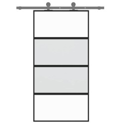 Porte coulissante noir 102,5x205 cm verre trempé aluminium 551709551709