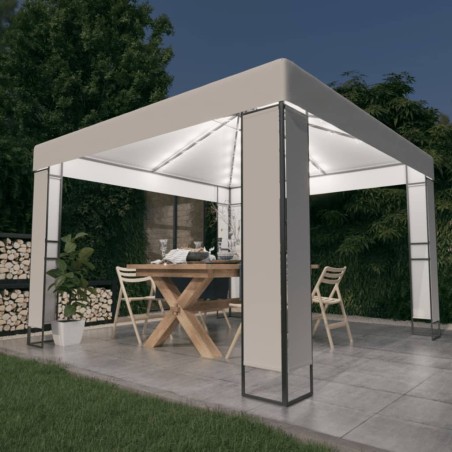 Tonnelle avec double toit et lumières LED 3x3 m Blanc 551747551747