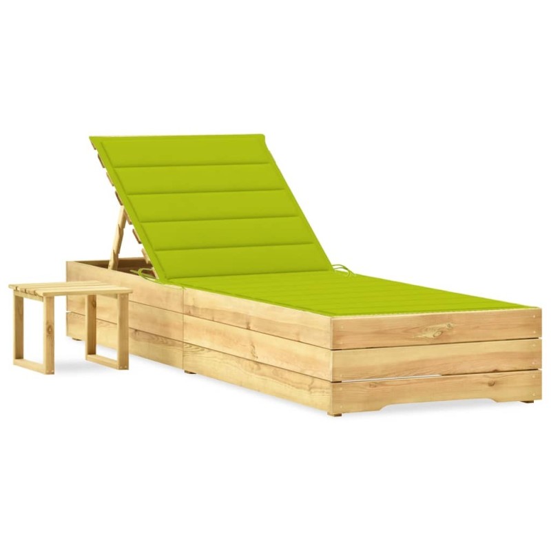 Chaise longue de jardin avec table et coussin Pin imprégné 551775551775