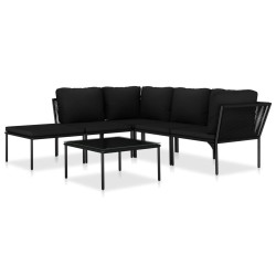 Salon de jardin 6 pcs avec coussins Noir PVC 551787551787