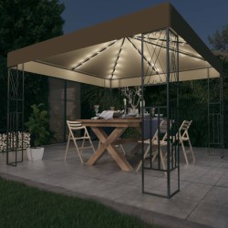 Tonnelle avec guirlande lumineuse à LED 3x3 m Taupe Tissu 551800551800