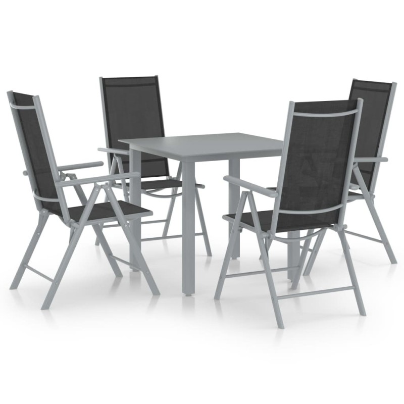 Ensemble à manger de jardin 5 pcs aluminium argenté et noir 551815551815