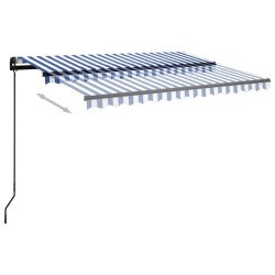 Auvent manuel rétractable avec LED 3,5x2,5 m Bleu et blanc 551817551817