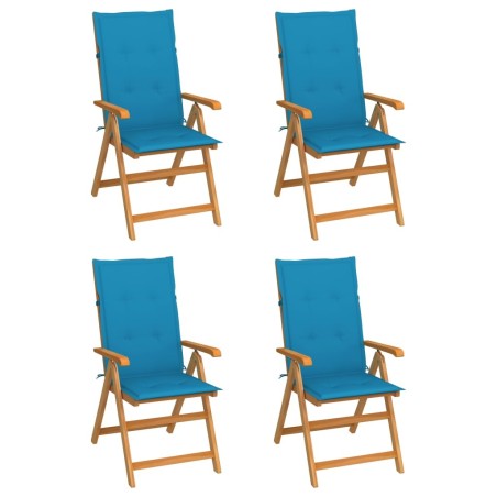 Chaises de jardin lot de 4 avec coussins bleu Bois teck solide 551847551847